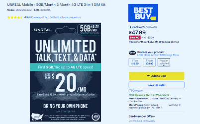 Unreal Mobile Multi-Month Plans Are 20% Off At Best Buy, Get 5GB Data For  $16/Month